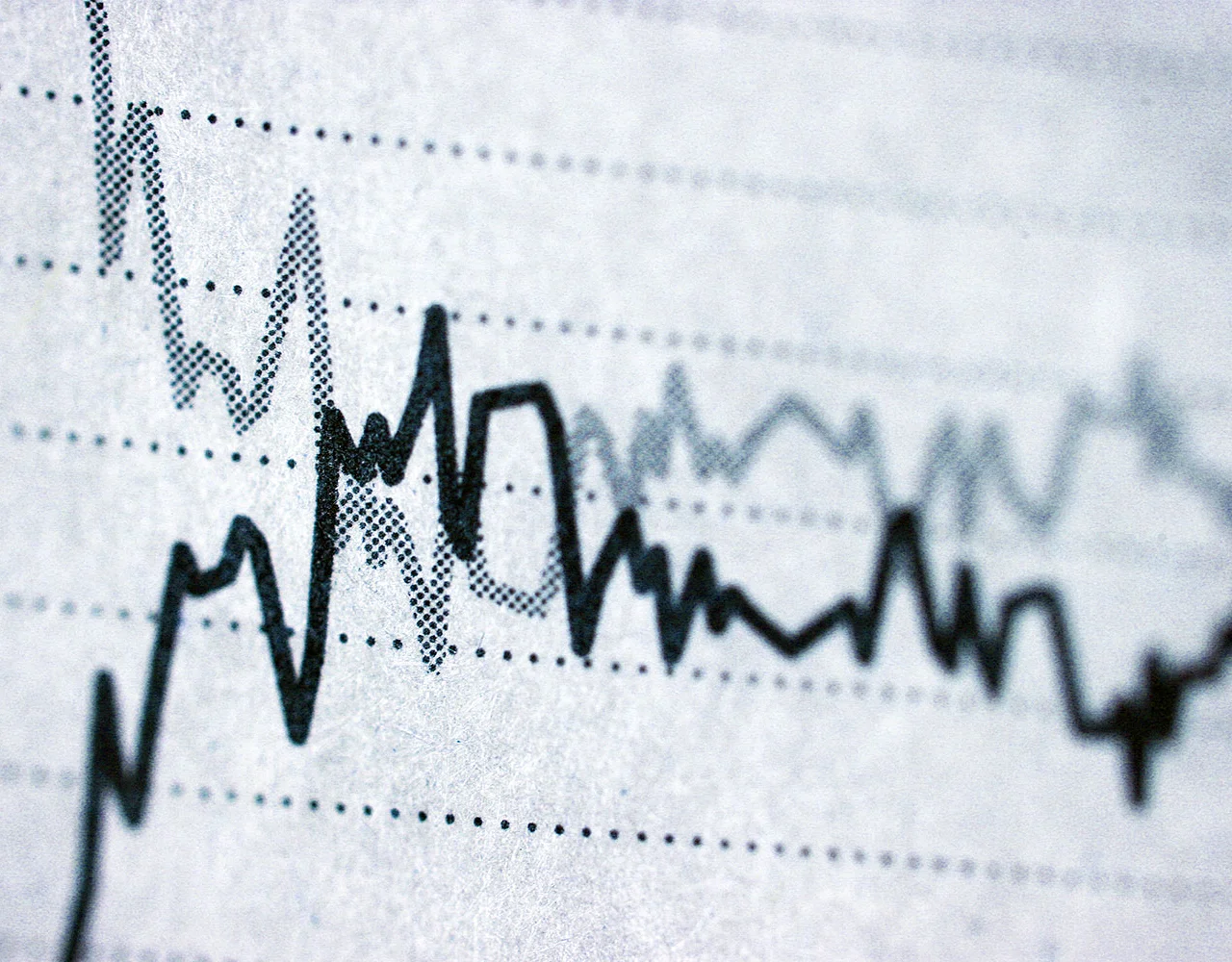 A close-up of a data chart, revealing patterns in a complex signal